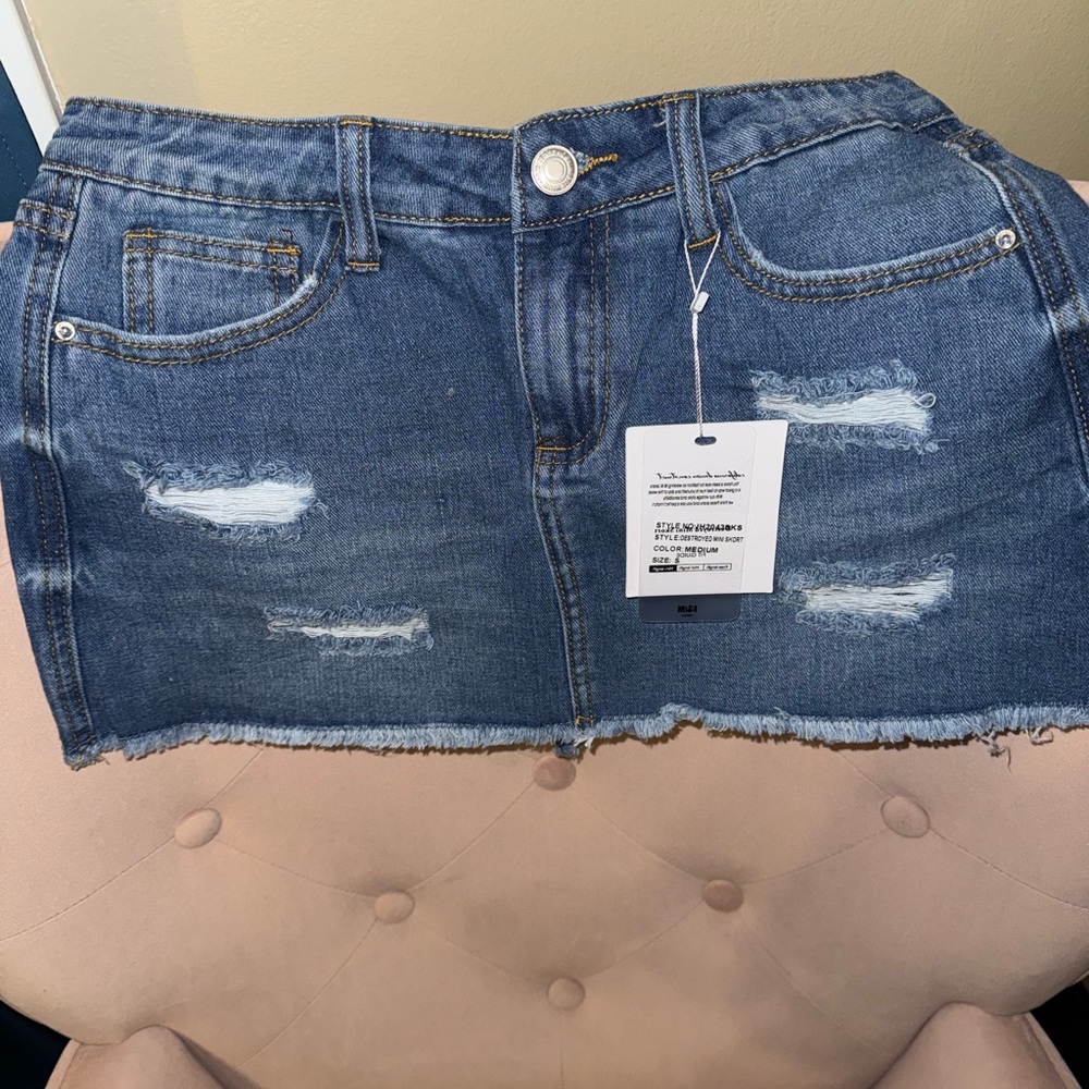 Blue denim skort